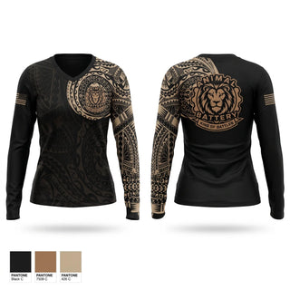 Womens Long Sleeve Vneck Shirt, 1/487 KING OF BATTLE, Army, Teamtime, Team time, sublimation, custom sports apparel, team uniforms, spirit wear, spiritwear, sports uniforms, custom shirts, team store, custom team store, fundraiser sports, apparel fundraiser