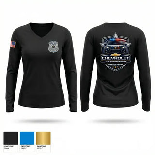 Womens Long Sleeve Vneck Shirt, Chevrolet Police Interceptor, Police, Teamtime, Team time, sublimation, custom sports apparel, team uniforms, spirit wear, spiritwear, sports uniforms, custom shirts, team store, custom team store, fundraiser sports, apparel fundraiser