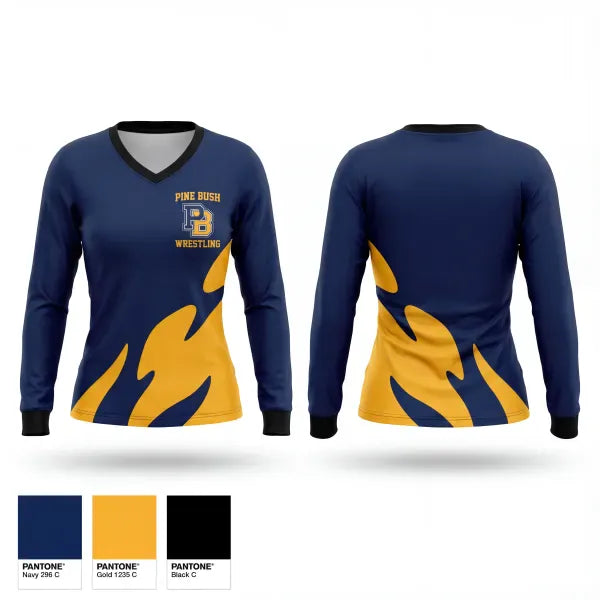 Womens Long Sleeve Vneck Shirt, Pine Bush, Wrestling, Teamtime, Team time, sublimation, custom sports apparel, team uniforms, spirit wear, spiritwear, sports uniforms, custom shirts, team store, custom team store, fundraiser sports, apparel fundraiser