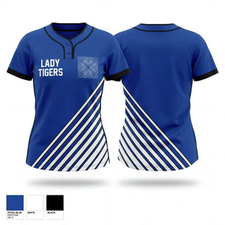 Two Button Softball Jersey, Lady Tigers, Softball, Teamtime, Team time, sublimation, custom sports apparel, team uniforms, spirit wear, spiritwear, sports uniforms, custom shirts, team store, custom team store, fundraiser sports, apparel fundraiser