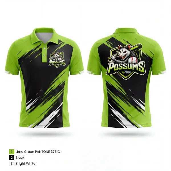 Short Sleeve Performance Polo, Possums, Baseball, Teamtime, Team time, sublimation, custom sports apparel, team uniforms, spirit wear, spiritwear, sports uniforms, custom shirts, team store, custom team store, fundraiser sports, apparel fundraiser