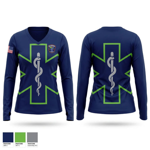 Womens Long Sleeve Vneck Shirt, Bolingbrook Park District EMS, EMS/EMT, Teamtime, Team time, sublimation, custom sports apparel, team uniforms, spirit wear, spiritwear, sports uniforms, custom shirts, team store, custom team store, fundraiser sports, apparel fundraiser