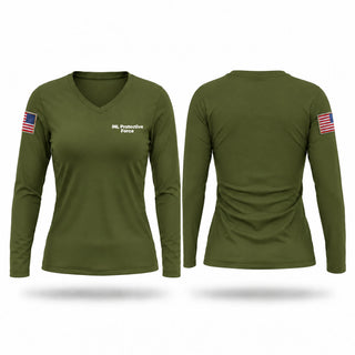 Womens Long Sleeve Vneck Shirt, INL Protective Force, Police, Teamtime, Team time, sublimation, custom sports apparel, team uniforms, spirit wear, spiritwear, sports uniforms, custom shirts, team store, custom team store, fundraiser sports, apparel fundraiser