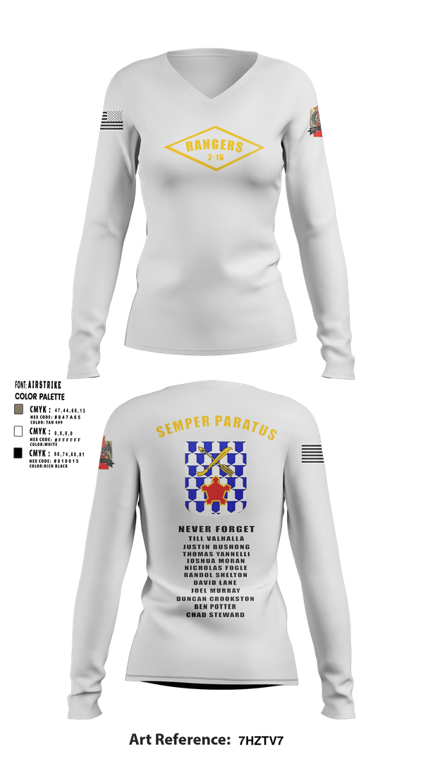 Womens Long Sleeve Vneck Shirt, 2-16 rangers, Army, Teamtime, Team time, sublimation, custom sports apparel, team uniforms, spirit wear, spiritwear, sports uniforms, custom shirts, team store, custom team store, fundraiser sports, apparel fundraiser