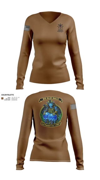 Womens Long Sleeve Vneck Shirt, C. Co. 1-120 3rd PLT, Army, Teamtime, Team time, sublimation, custom sports apparel, team uniforms, spirit wear, spiritwear, sports uniforms, custom shirts, team store, custom team store, fundraiser sports, apparel fundraiser