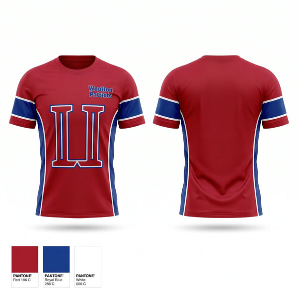Football Jersey, Wootton Patriots, Cheer, Teamtime, Team time, sublimation, custom sports apparel, team uniforms, spirit wear, spiritwear, sports uniforms, custom shirts, team store, custom team store, fundraiser sports, apparel fundraiser
