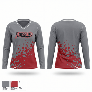 Womens Long Sleeve Vneck Shirt, Crossfire Fastpitch, Softball, Teamtime, Team time, sublimation, custom sports apparel, team uniforms, spirit wear, spiritwear, sports uniforms, custom shirts, team store, custom team store, fundraiser sports, apparel fundraiser