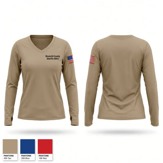 Womens Long Sleeve Vneck Shirt, Maverick County Sheriffs Office, Police, Teamtime, Team time, sublimation, custom sports apparel, team uniforms, spirit wear, spiritwear, sports uniforms, custom shirts, team store, custom team store, fundraiser sports, apparel fundraiser