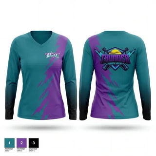 Womens Long Sleeve Vneck Shirt, Hocking Valley Thunder, Softball, Teamtime, Team time, sublimation, custom sports apparel, team uniforms, spirit wear, spiritwear, sports uniforms, custom shirts, team store, custom team store, fundraiser sports, apparel fundraiser