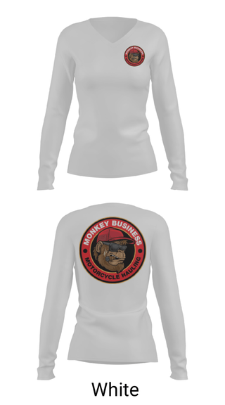 Women's Long Sleeve Vneck Shirt, Monkey Business Motorcycke Hauling, , Teamtime, Team time, sublimation, custom sports apparel, team uniforms, spirit wear, spiritwear, sports uniforms, custom shirts, team store, custom team store, fundraiser sports, apparel fundraiser