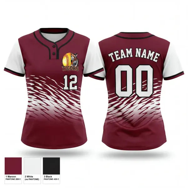 Two Button Softball Jersey, Pensacola High Lady Tigers, Softball, Teamtime, Team time, sublimation, custom sports apparel, team uniforms, spirit wear, spiritwear, sports uniforms, custom shirts, team store, custom team store, fundraiser sports, apparel fundraiser