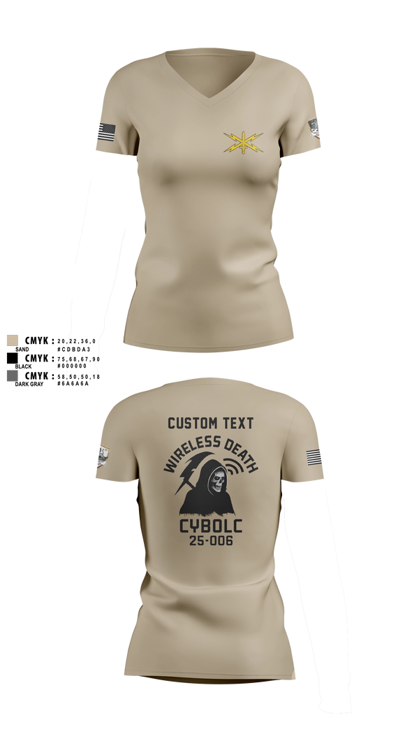 Womens Short Sleeve Vneck Shirt, Bravo Company, 401st Cyber Battalion, Army, Teamtime, Team time, sublimation, custom sports apparel, team uniforms, spirit wear, spiritwear, sports uniforms, custom shirts, team store, custom team store, fundraiser sports, apparel fundraiser
