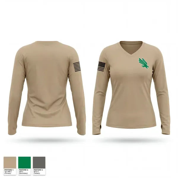 Womens Long Sleeve Vneck Shirt, UNT Army ROTC, Army, Teamtime, Team time, sublimation, custom sports apparel, team uniforms, spirit wear, spiritwear, sports uniforms, custom shirts, team store, custom team store, fundraiser sports, apparel fundraiser