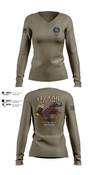 Womens Long Sleeve Vneck Shirt, 142nd, Army, Teamtime, Team time, sublimation, custom sports apparel, team uniforms, spirit wear, spiritwear, sports uniforms, custom shirts, team store, custom team store, fundraiser sports, apparel fundraiser