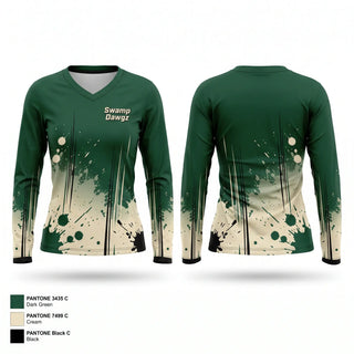 Womens Long Sleeve Vneck Shirt, Swamp Dawgz, Baseball, Teamtime, Team time, sublimation, custom sports apparel, team uniforms, spirit wear, spiritwear, sports uniforms, custom shirts, team store, custom team store, fundraiser sports, apparel fundraiser