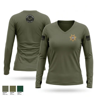 Womens Long Sleeve Vneck Shirt, Faulkner County Sheriff’s Office Special Response Team, Police, Teamtime, Team time, sublimation, custom sports apparel, team uniforms, spirit wear, spiritwear, sports uniforms, custom shirts, team store, custom team store, fundraiser sports, apparel fundraiser