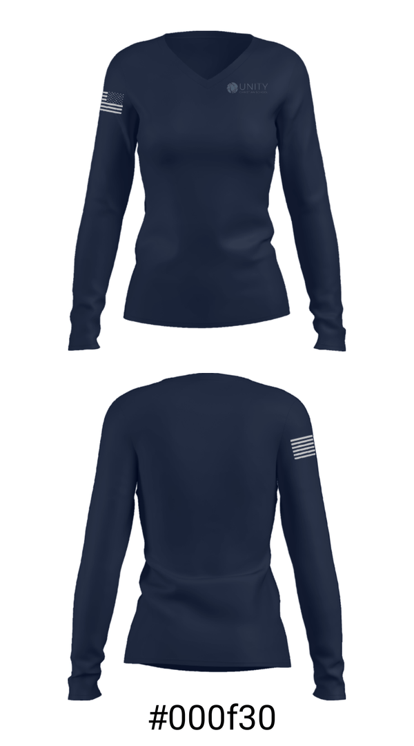 Women's Long Sleeve Vneck Shirt, Unity Christian School, Spirit Store, Teamtime, Team time, sublimation, custom sports apparel, team uniforms, spirit wear, spiritwear, sports uniforms, custom shirts, team store, custom team store, fundraiser sports, apparel fundraiser
