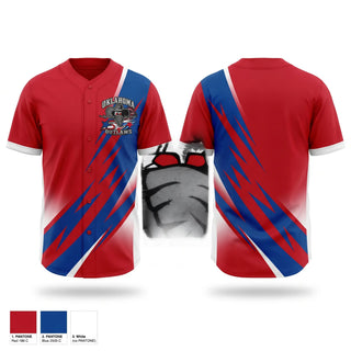 Full Button Baseball Jersey, Outlaws, Baseball, Teamtime, Team time, sublimation, custom sports apparel, team uniforms, spirit wear, spiritwear, sports uniforms, custom shirts, team store, custom team store, fundraiser sports, apparel fundraiser