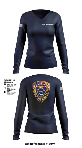 Womens Long Sleeve Vneck Shirt, Joliet Police K-9 Unit, Police, Teamtime, Team time, sublimation, custom sports apparel, team uniforms, spirit wear, spiritwear, sports uniforms, custom shirts, team store, custom team store, fundraiser sports, apparel fundraiser