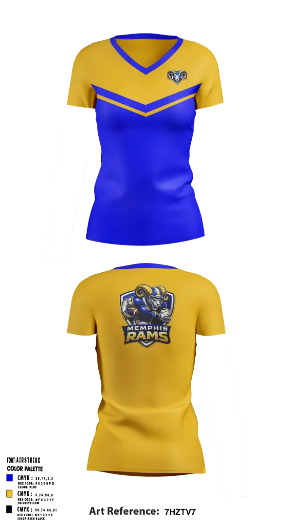 Womens Short Sleeve Vneck Shirt, Memphis Rams, , Teamtime, Team time, sublimation, custom sports apparel, team uniforms, spirit wear, spiritwear, sports uniforms, custom shirts, team store, custom team store, fundraiser sports, apparel fundraiser