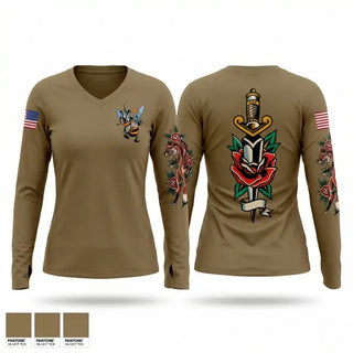 Womens Long Sleeve Vneck Shirt, SEABEES, Navy, Teamtime, Team time, sublimation, custom sports apparel, team uniforms, spirit wear, spiritwear, sports uniforms, custom shirts, team store, custom team store, fundraiser sports, apparel fundraiser