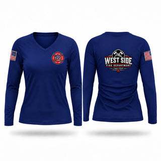 Womens Long Sleeve Vneck Shirt, WEST SIDE VOLUNTEER FIRE DEPARTMENT, Fire Department, Teamtime, Team time, sublimation, custom sports apparel, team uniforms, spirit wear, spiritwear, sports uniforms, custom shirts, team store, custom team store, fundraiser sports, apparel fundraiser