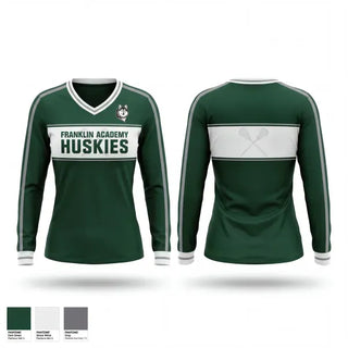 Womens Long Sleeve Vneck Shirt, Franklin Academy Huskies, Men's Lacrosse, Teamtime, Team time, sublimation, custom sports apparel, team uniforms, spirit wear, spiritwear, sports uniforms, custom shirts, team store, custom team store, fundraiser sports, apparel fundraiser