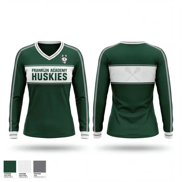 Womens Long Sleeve Vneck Shirt, Franklin Academy Huskies, Men's Lacrosse, Teamtime, Team time, sublimation, custom sports apparel, team uniforms, spirit wear, spiritwear, sports uniforms, custom shirts, team store, custom team store, fundraiser sports, apparel fundraiser
