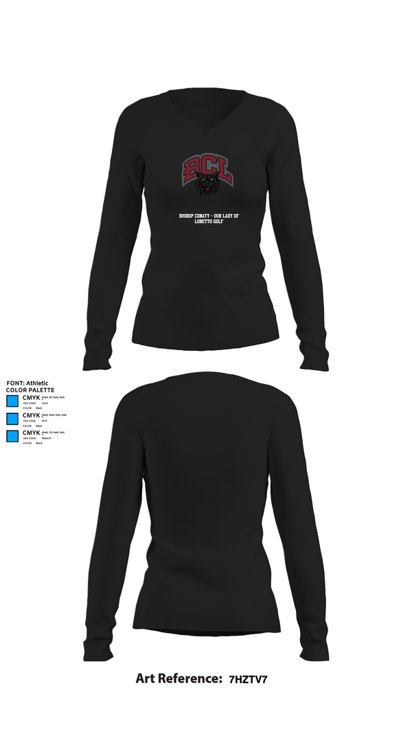 Womens Long Sleeve Vneck Shirt, Bishop Conaty - Our Lady of Loretto Golf, Golf, Teamtime, Team time, sublimation, custom sports apparel, team uniforms, spirit wear, spiritwear, sports uniforms, custom shirts, team store, custom team store, fundraiser sports, apparel fundraiser