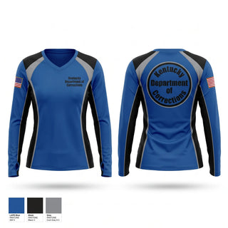 Womens Long Sleeve Vneck Shirt, Kentucky Department of Corrections, Police, Teamtime, Team time, sublimation, custom sports apparel, team uniforms, spirit wear, spiritwear, sports uniforms, custom shirts, team store, custom team store, fundraiser sports, apparel fundraiser