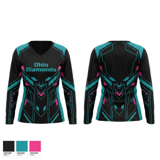 Womens Long Sleeve Vneck Shirt, Ohio Diamonds, Softball, Teamtime, Team time, sublimation, custom sports apparel, team uniforms, spirit wear, spiritwear, sports uniforms, custom shirts, team store, custom team store, fundraiser sports, apparel fundraiser