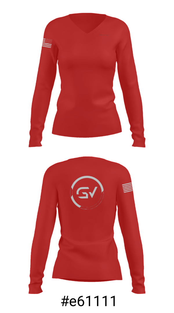 Women's Long Sleeve Vneck Shirt, Gainz-ville Training Facility, , Teamtime, Team time, sublimation, custom sports apparel, team uniforms, spirit wear, spiritwear, sports uniforms, custom shirts, team store, custom team store, fundraiser sports, apparel fundraiser