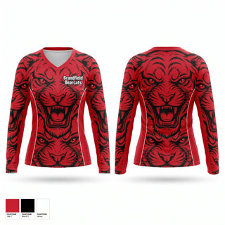 Womens Long Sleeve Vneck Shirt, Grandfield Bearcats, Men's Basketball, Teamtime, Team time, sublimation, custom sports apparel, team uniforms, spirit wear, spiritwear, sports uniforms, custom shirts, team store, custom team store, fundraiser sports, apparel fundraiser