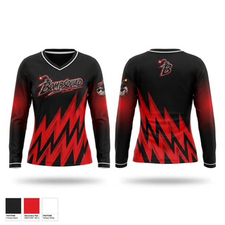 Womens Long Sleeve Vneck Shirt, BombSquad, Baseball, Teamtime, Team time, sublimation, custom sports apparel, team uniforms, spirit wear, spiritwear, sports uniforms, custom shirts, team store, custom team store, fundraiser sports, apparel fundraiser