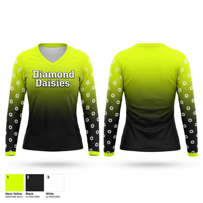 Diamond Daisies Women's Long Sleeve V-neck Shirt - 1