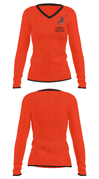 Women's Long Sleeve Vneck Shirt, Bonanza High School Basketball, Men's Basketball, Teamtime, Team time, sublimation, custom sports apparel, team uniforms, spirit wear, spiritwear, sports uniforms, custom shirts, team store, custom team store, fundraiser sports, apparel fundraiser