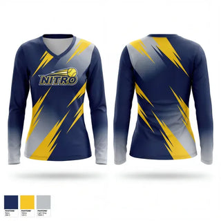 Womens Long Sleeve Vneck Shirt, West Bend Nitro, Softball, Teamtime, Team time, sublimation, custom sports apparel, team uniforms, spirit wear, spiritwear, sports uniforms, custom shirts, team store, custom team store, fundraiser sports, apparel fundraiser