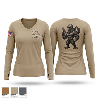Womens Long Sleeve Vneck Shirt, 1st PLT Roosters, Army, Teamtime, Team time, sublimation, custom sports apparel, team uniforms, spirit wear, spiritwear, sports uniforms, custom shirts, team store, custom team store, fundraiser sports, apparel fundraiser