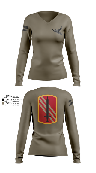 Womens Long Sleeve Vneck Shirt, 196th BDE SIG CO, , Teamtime, Team time, sublimation, custom sports apparel, team uniforms, spirit wear, spiritwear, sports uniforms, custom shirts, team store, custom team store, fundraiser sports, apparel fundraiser