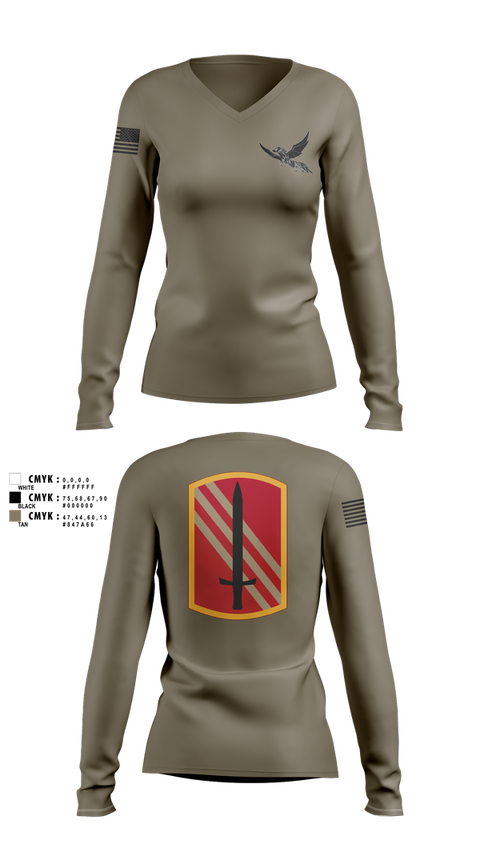 Womens Long Sleeve Vneck Shirt, 196th BDE SIG CO, , Teamtime, Team time, sublimation, custom sports apparel, team uniforms, spirit wear, spiritwear, sports uniforms, custom shirts, team store, custom team store, fundraiser sports, apparel fundraiser