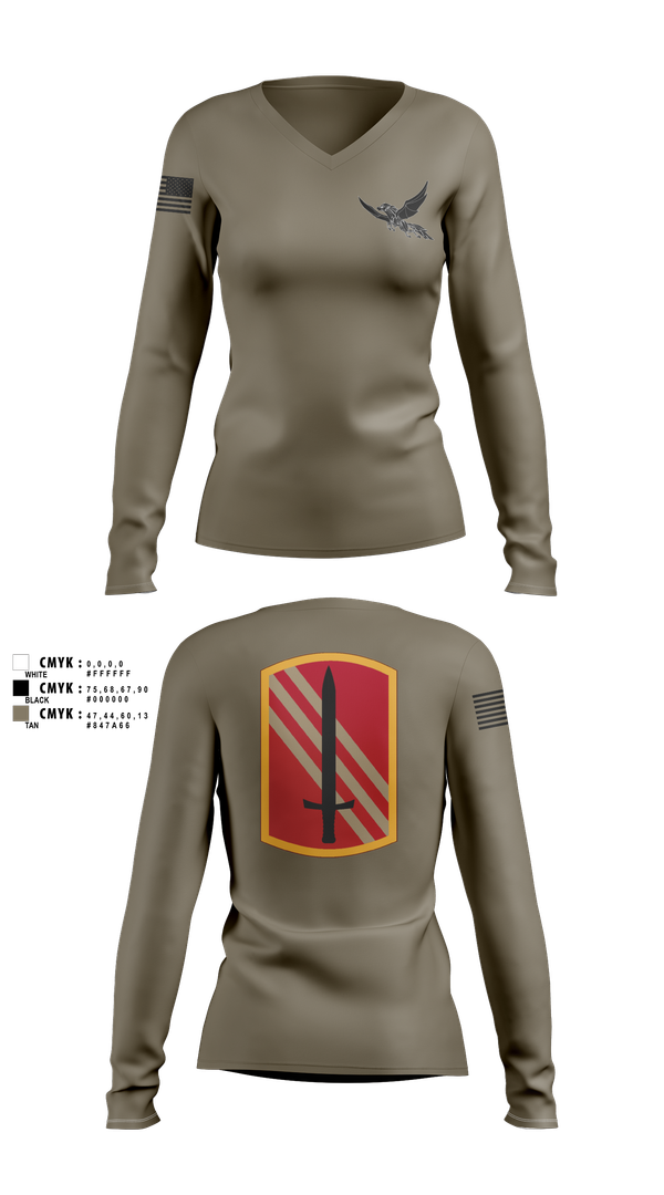 Womens Long Sleeve Vneck Shirt, 196th BDE SIG CO, , Teamtime, Team time, sublimation, custom sports apparel, team uniforms, spirit wear, spiritwear, sports uniforms, custom shirts, team store, custom team store, fundraiser sports, apparel fundraiser