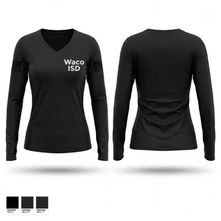 Womens Long Sleeve Vneck Shirt, Waco ISD, Police, Teamtime, Team time, sublimation, custom sports apparel, team uniforms, spirit wear, spiritwear, sports uniforms, custom shirts, team store, custom team store, fundraiser sports, apparel fundraiser