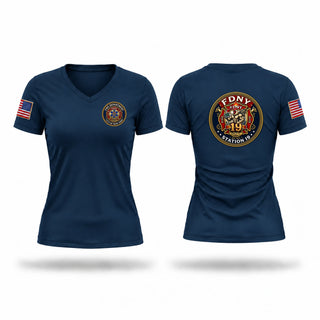 Womens Short Sleeve Vneck Shirt, FDNY STATION 19, Fire Department, Teamtime, Team time, sublimation, custom sports apparel, team uniforms, spirit wear, spiritwear, sports uniforms, custom shirts, team store, custom team store, fundraiser sports, apparel fundraiser