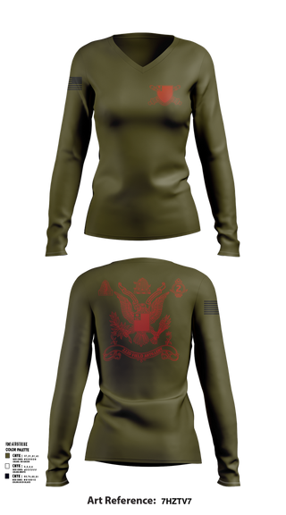 Womens Long Sleeve Vneck Shirt, 2nd Battalion 222nd Field Artillery, , Teamtime, Team time, sublimation, custom sports apparel, team uniforms, spirit wear, spiritwear, sports uniforms, custom shirts, team store, custom team store, fundraiser sports, apparel fundraiser