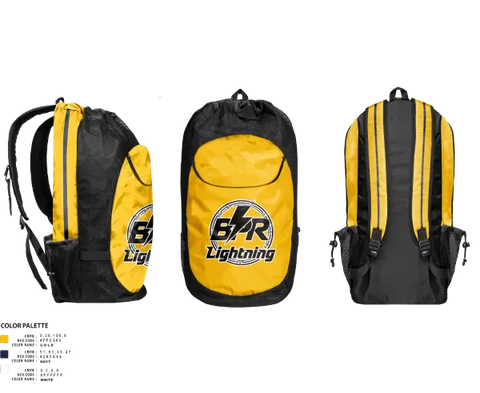 Gear Bag, BPR Lightning, Baseball, Teamtime, Team time, sublimation, custom sports apparel, team uniforms, spirit wear, spiritwear, sports uniforms, custom shirts, team store, custom team store, fundraiser sports, apparel fundraiser