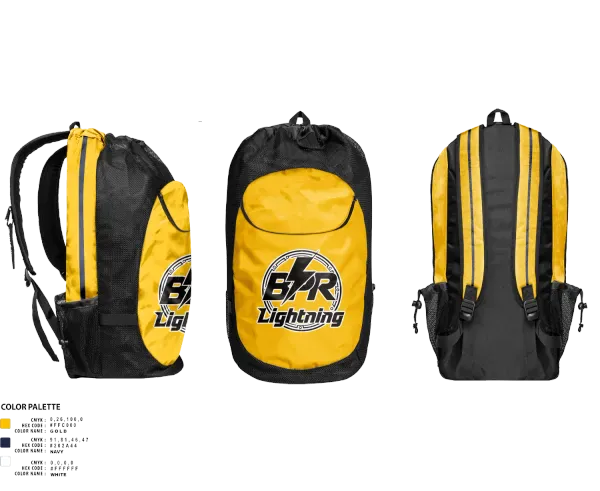 Gear Bag, BPR Lightning, Baseball, Teamtime, Team time, sublimation, custom sports apparel, team uniforms, spirit wear, spiritwear, sports uniforms, custom shirts, team store, custom team store, fundraiser sports, apparel fundraiser