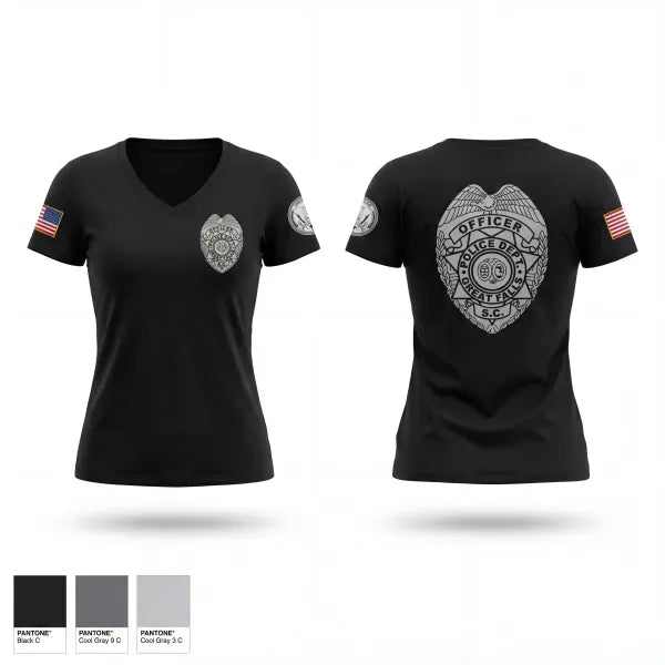 Womens Short Sleeve Vneck Shirt, Great Falls Police Department, Police, Teamtime, Team time, sublimation, custom sports apparel, team uniforms, spirit wear, spiritwear, sports uniforms, custom shirts, team store, custom team store, fundraiser sports, apparel fundraiser