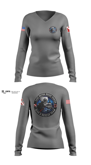 Womens Long Sleeve Vneck Shirt, East Baton Rouge Parish Dive & Rescue Team, Fire Department, Teamtime, Team time, sublimation, custom sports apparel, team uniforms, spirit wear, spiritwear, sports uniforms, custom shirts, team store, custom team store, fundraiser sports, apparel fundraiser