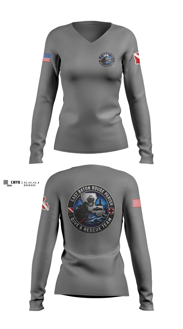 Womens Long Sleeve Vneck Shirt, East Baton Rouge Parish Dive & Rescue Team, Fire Department, Teamtime, Team time, sublimation, custom sports apparel, team uniforms, spirit wear, spiritwear, sports uniforms, custom shirts, team store, custom team store, fundraiser sports, apparel fundraiser