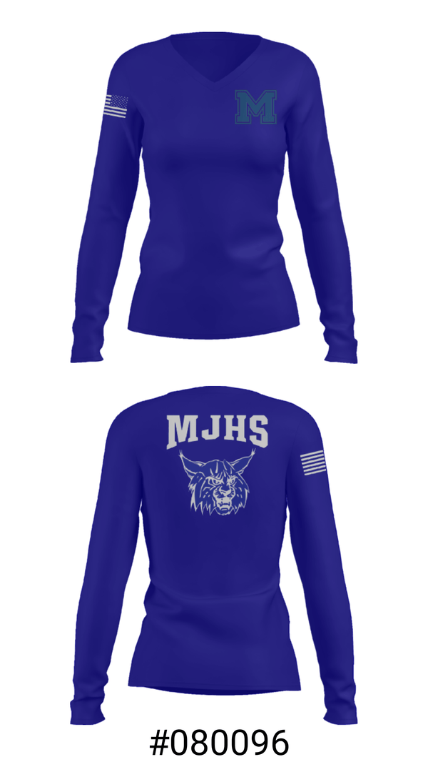 Women's Long Sleeve Vneck Shirt, Mattanawcook Junior High School, Spirit Store, Teamtime, Team time, sublimation, custom sports apparel, team uniforms, spirit wear, spiritwear, sports uniforms, custom shirts, team store, custom team store, fundraiser sports, apparel fundraiser